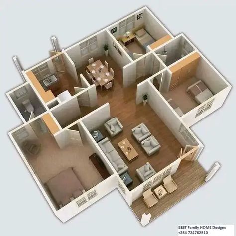 House Designs In Kenya, Three Bedroom Apartment, Small House Design Philippines, Small Modern House Plans, Three Bedroom House Plan, Bungalow Floor Plans, Small House Layout, Modern Small House Design, Three Bedroom House