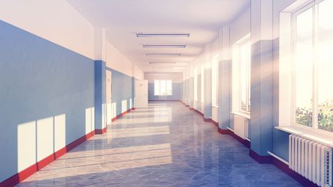 ArtStation - School hallway, ~ RaseL School Hallway, Hallway, Wallpapers, Red, Anime, Blue, White