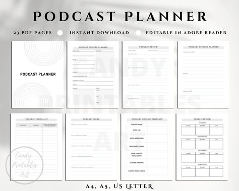 Podcast Planner Template Editable Podcast Worksheet Podcast Printable Content Calendar Podcast Episode Planner Podcasting Checklist Tracker Podcast Planner Template, Podcast Episode Template, Podcast Schedule Template, Podcast Planning Template Free, Podcast Planner Printable Free, Youtube Planner Template, Podcast Outline Template, Podcast Episode Outline, Free Podcast Planner