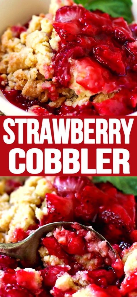 Strawberry Cobbler, easy and delicious, it doesn’t get any better than that, ENJOY! Fruit Cobbler Recipes Easy, Fresh Strawberries Recipes, Fresh Strawberry Dessert Recipes, Fresh Strawberry Desserts, Cobbler Easy, Fresh Strawberry Recipes, Strawberry Cobbler, Yummy Desserts Easy, Strawberry Dessert Recipes