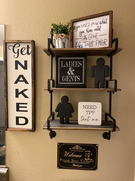 Hobby Lobby Shelf Bathroom, Bathroom Decor Themes Farmhouse, Hobby Lobby Bathroom Decor Farmhouse, His And Hers Bathroom Ideas, Bathroom Theme Ideas Modern, His And Her Bathroom Ideas Decor, Diy Hobby Lobby Decor, Men’s Bathroom Decor, Hobby Lobby Wall Decor Ideas Living Room