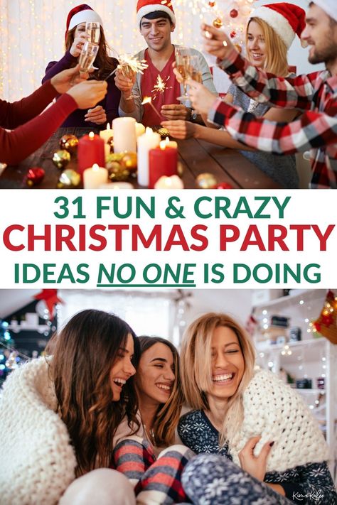 Are you looking for something new and memorable this holiday? Your guests will love these fun and crazy Christmas party ideas and themes! White Elephant Gift Exchange - Christmas movies - Christmas Party - Christmas Office Party Crazy Christmas Party, Holiday Work Party Ideas, Work Party Ideas, Party Games For Groups, Work Christmas Party Ideas, Sledding Party, Ladies Christmas Party, Christmas Party Games For Groups, Christmas Office Party