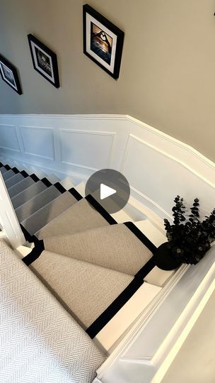 149K views · 10K reactions | Stair Transformation 🔥 FAQs answered below 👇🏻 

❓Where’s the runner from…

It’s called Home Poppy Lane Stair Runner from @floor.Street (use HOMEPOPPYLANE for 10% off - AD code) 

❓What is on the landing…. 

The landing is tiny and no wall space just doorways so the panelling stops at the top of the stairs. I would have 100% carried the panels on if there were enough walls. 

Carpet on the landing is exactly the same carpet without the black boarder and it’s fitted across and tucked under the top step.

❓Does it get dusty…. 

I keep on top of it every 2-3 days so it doesn’t bother me. I Hoover and wipe the sides and use a duster on the walls every 2 weeks or so….

❓How did you get the runner to turn at the top of the stairs… 

Ours was bespoke made but they d Under Stairs Styling Ideas, Hall Stairs Landing Ideas, Staircase With Runner Ideas, Hallway And Stairs Decor, Top Of Stairs Wall Decor, Side Of Stairs Decor Ideas, Stairs With Walls On Both Sides, Top Of The Stairs Decor, Stairs Landing Decor