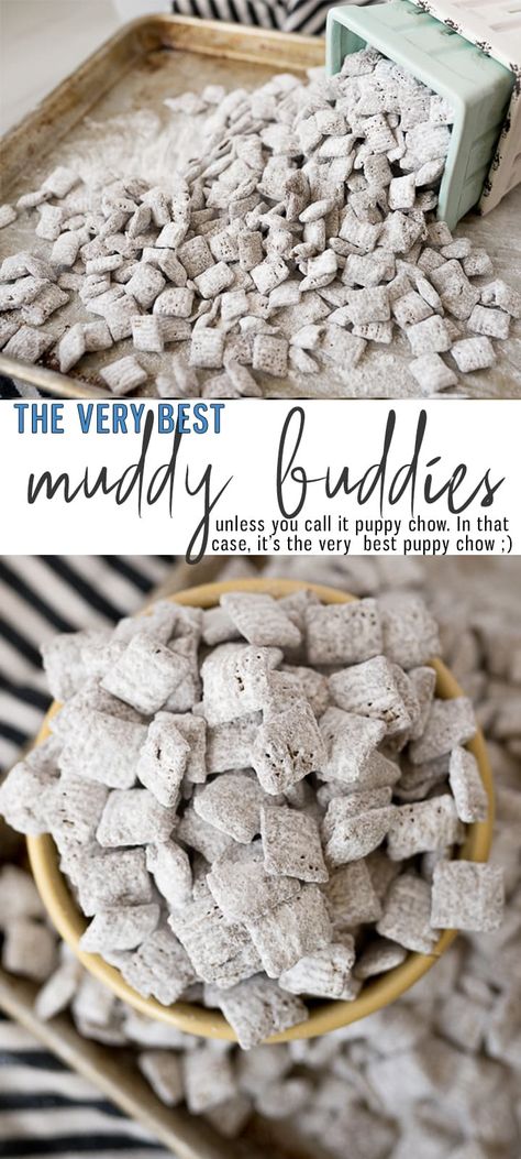 Muddy Buddy Recipe {Puppy Chow} Best Puppy Chow, Muddy Buddy Recipe, Chocolate Muddy Buddies, Puppy Chow Snack, Chex Mix Recipes Original, Puppy Chow Chex Mix Recipe, Puppy Chow Recipe, Chex Mix Puppy Chow, Muddy Buddies Recipe