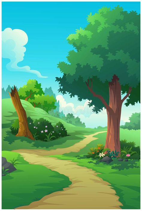 Landscape forest daytime so beautiful stock illustration Forest Cartoon, Idle Game, Vector Landscape, Drawing Scenery, Forest Drawing, Photoshop Backgrounds Backdrops, Cartoon Trees, Nature Background Images, Landscape Forest