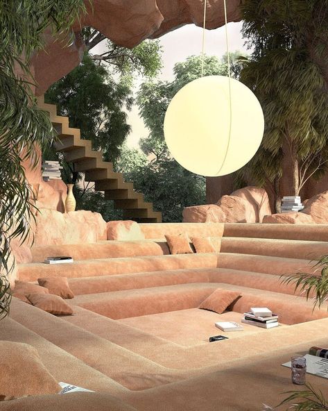 Dreamscape Architecture, Earthship Home, Retro Interior Design, Sunken Living Room, Retro Interior, Organic Architecture, Earthship, Aesthetic Rooms, Dream Rooms