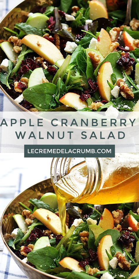 Apple Cranberry Walnut Salad, Cranberry Walnut Salad, Apple Salad Recipes, Thanksgiving Food Sides, Cranberry Salad, Fresh Salad Recipes, Thanksgiving Recipes Side Dishes, Autumn Salad, Walnut Salad