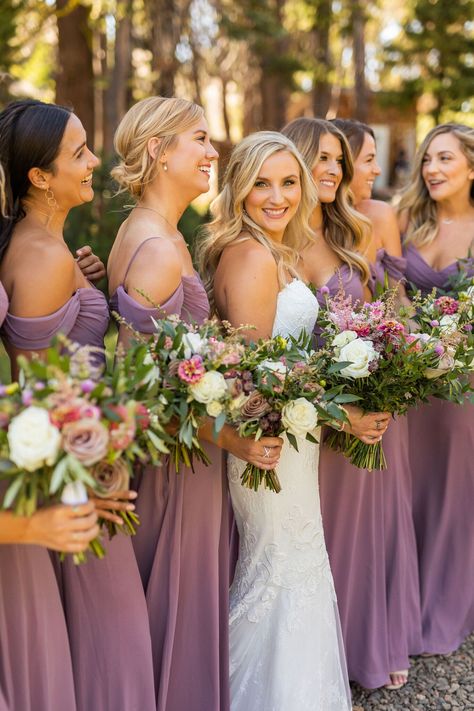 Rustic Purple Bridesmaid Dresses, Purple Western Bridesmaid Dresses, Dusky Purple Wedding, Bridal Party Purple, Purple Country Wedding, Dusty Purple Bridesmaid Dresses, Purple Bridal Party, Pink And Purple Wedding, Dark Purple Bridesmaid Dresses