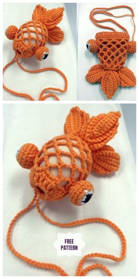 Crochet Little Gold Fish Easter Egg Bag Free Crochet Pattern Crochet Fish Bag, Fish Bag, Crochet Fish, Pola Amigurumi, Trendy Sewing, Gold Fish, Fun Crochet Projects, 자수 디자인, Diy Crochet Projects