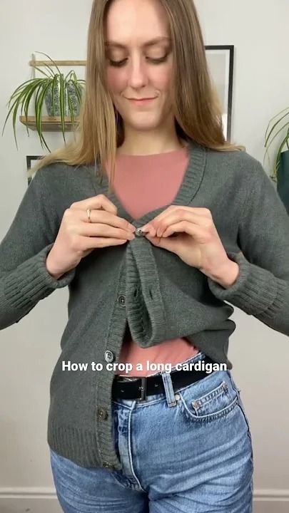 How To Style Knitted Cardigan, How To Tuck A Cardigan Into Jeans, How To Wear Oversized Cardigan, How To Tuck Cardigan, How To Crop Your Cardigan, How To Tie A Cardigan Knot, How To Shorten Cardigan, Sweater Hacks Button Up, Shorten Cardigan Hack