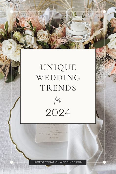 ✨ Create magic for your upcoming wedding with our 2024 Wedding Trend Predictions. Plan a timeless and elegant wedding with a modern twist, sure to wow your guests! ✨ Elevate your wedding dreams with our trendsetting insights for 2024! ✨💍💫 #2024WeddingTrends #2024DestinationWedding #WeddingTrends2024 #LuxuryDestinationWeddings #SayIDoinStyle #BridalInspiration Wedding Theme 2024 Trends, Wedding Trends For 2020, Modern Minimalist Wedding Theme, Wedding Decorations Unique, Trendy Wedding Colors 2024, Modern Wedding Decor Ideas, Wedding Styles Themes Modern, High End Wedding Decor, Modern Luxury Wedding Decor