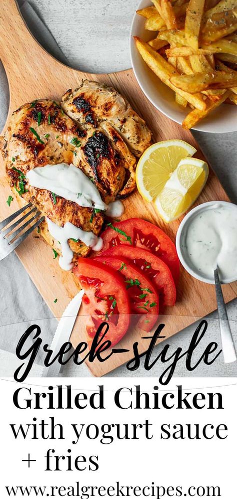 Chicken With Yogurt Sauce, Chicken With Yogurt, Greek Fries, Greek Grilled Chicken, Dairy Free Dips, Greek Yogurt Sauce, Weekday Dinner, Meatless Dinner, Best Meat