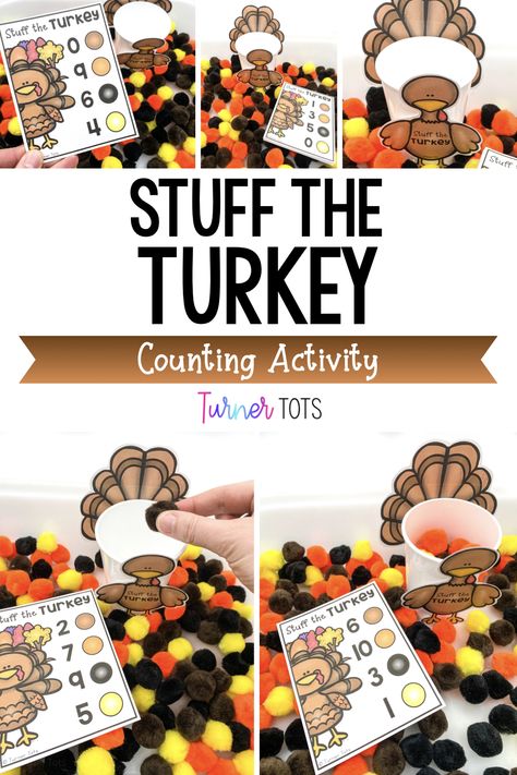 This preschool activity is exactly what you need for your math centers during your Thanksgiving preschool theme. This turkey sensory bin is for practicing counting numbers 1-10. This is a fun, engaging, and hands-on math turkey activity! This turkey counting activity is perfect for preschool, pre-k, or kindergarten students. It is a low-prep math lesson or Thanksgiving math activity for identifying numbers and one-to-one correspondence for your Thanksgiving theme. Thanksgiving Preschool Theme, Thanksgiving Literacy Activities, November Preschool, Thanksgiving Lesson Plans, Thanksgiving Literacy, Thanksgiving Centers, Thanksgiving Activities For Kindergarten, Thanksgiving Math Activities, Thanksgiving Activities Preschool