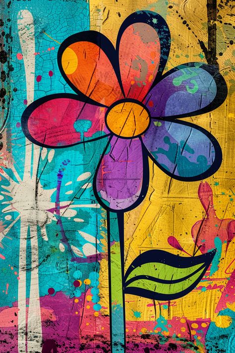 #ColorfulVintageGraffiti #FlowerPrint #BoldModernArt #2:3 #TheCandie Graffiti Flowers Easy, Graffiti Flowers Art, Flower Graffiti, Pop Art Flowers, Vintage Graffiti, Graffiti Flowers, Inspirational Digital Art, Sweet Art, Dog Signs