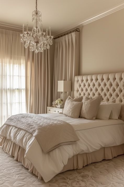 Silk Drapes, Sage Green Bedroom, Classy Bedroom, Beige Bedroom, Bedroom Wall Designs, Tranquil Retreat, Bedroom Design Ideas, London Flat, Inspire Me Home Decor