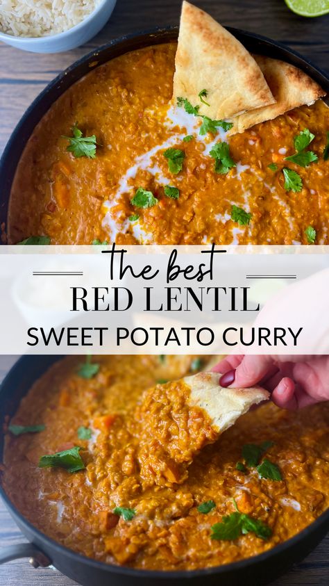 Lentil Sweet Potato Curry, Red Lentil Sweet Potato, Lentil Sweet Potato, Sweet Potato Lentil Curry, Red Lentil Recipes, Red Lentil Curry, Period Blood, Sweet Potato Lentil, Woman Health