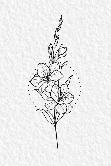 Gladiolus Tattoo Minimalist, Gladiolus Line Tattoo, Narcissus Flower Tattoo Stencil, Gladius Flower Drawing, Drawing Gladiolus Flower, Gladolias Tattoo, Gladioli Flower Drawing, Gladiolus Flower Line Art, Gladiolus Flower Line Drawing