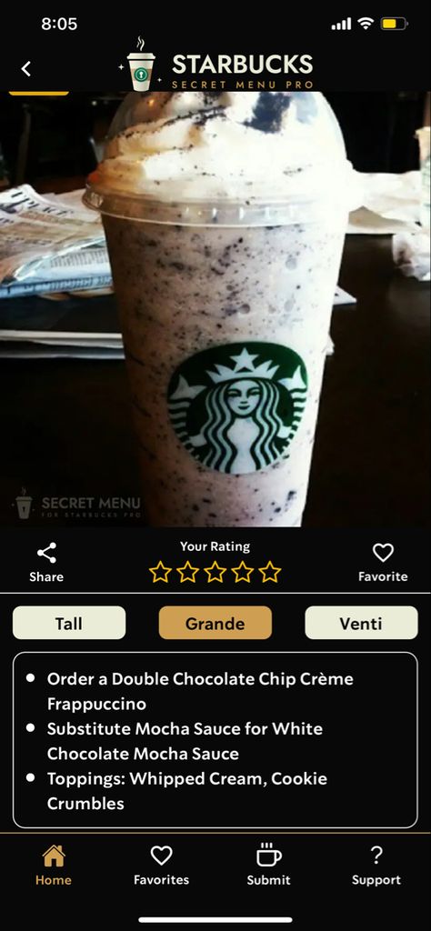 Oreo Frappuccino, Starbucks Cookies, White Chocolate Mocha, Starbucks Secret Menu, Secret Menu, Easy Smoothies, Starbucks Drinks, Double Chocolate, Coconut Water