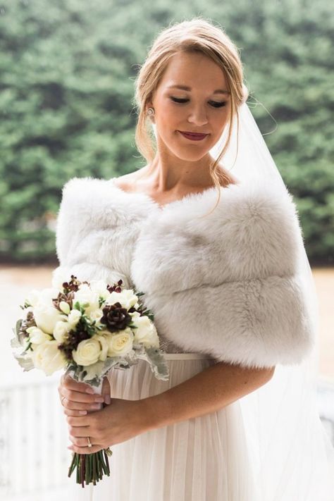 The Best Faux Fur Wraps for Weddings | Emmaline Bride Faux Fur Bridal Wrap, Faux Fur Wedding, Fur Shawl Wedding, Wedding Shawls, Bridal Fur, Fur Shrug, Black Tips, Wedding Fur, Faux Fur Stole