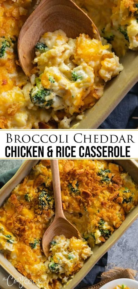 This easy Broccoli Cheddar Chicken and Rice Casserole recipe can be prepared up to 3 days ahead of time and baked when you need to make a quick dinner! #casserole #chicken #rice #broccoli #bake #makeahead #Dinner Broccoli Chicken Casserole, Casserole Recipes For Dinner, Broccoli Cheddar Chicken, Chicken And Rice Casserole, Broccoli Chicken, Cheddar Chicken, Recipes For Dinner, Broccoli Cheddar, Chicken And Rice