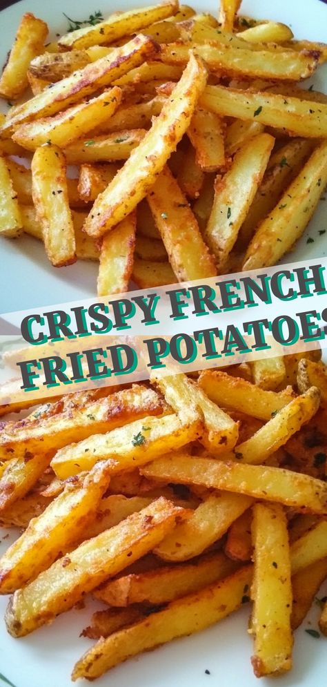 Crispy Homemade French Fried Potatoes: A timeless classic side dish or snack that will have everyone reaching for seconds. 

#homemadehappiness #crispygoodness #snacktimefun French Fried Potatoes In Air Fryer, Better Than French Fries Potatoes, Fried Taters Southern, Homemade Red Potato Fries, Homemade French Fries Oven, Homemade French Fry Recipe, Russet Potato French Fries, Crispy Oven Baked French Fries, Crinkle Fries Recipe