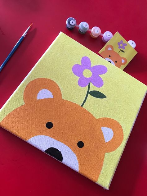 Painting Ideas Easy Simple Love, Cute Animal Paintings Easy, Easy Bear Painting, Summer Canvas Painting Ideas Easy, Easy Painting Ideas On Canvas For Beginners Simple Inspiration, Painting Idea For Beginners, Mini Tela, Diy Canvas Art Easy, Cute Easy Paintings