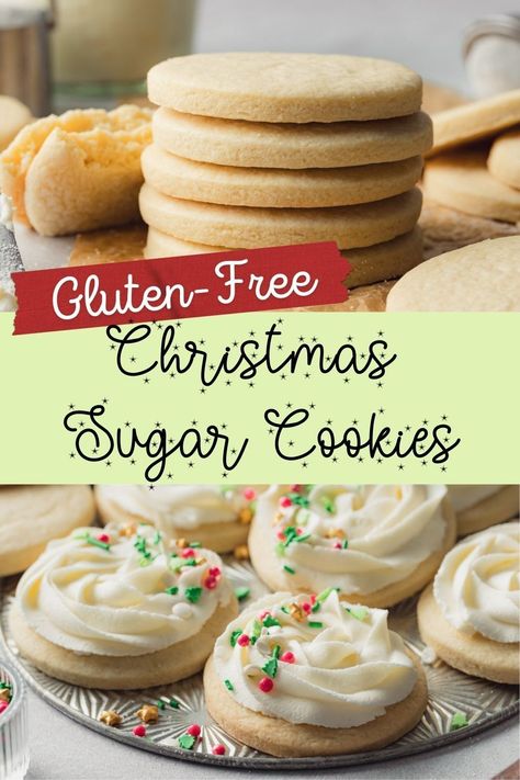 The best gluten-free Christmas sugar cookie recipe, perfect for holiday baking. These gluten-free Christmas sugar cookies are a classic; great for a cookie exchange or gluten-free cookie plate. Kids love decorating these easy to make cut-out cookies. Gluten Free Lofthouse Sugar Cookies, How To Make Gluten Free Cookies, Gluten Free Cookies For Christmas, Gluten Free Chewy Sugar Cookies, Gluten Free Cut Out Cookie Recipe, Gluten Free Drop Sugar Cookies, Gluten Free Cutout Cookie Recipe, Soft Gluten Free Sugar Cookies, Gluten Free Roll Out Cookies