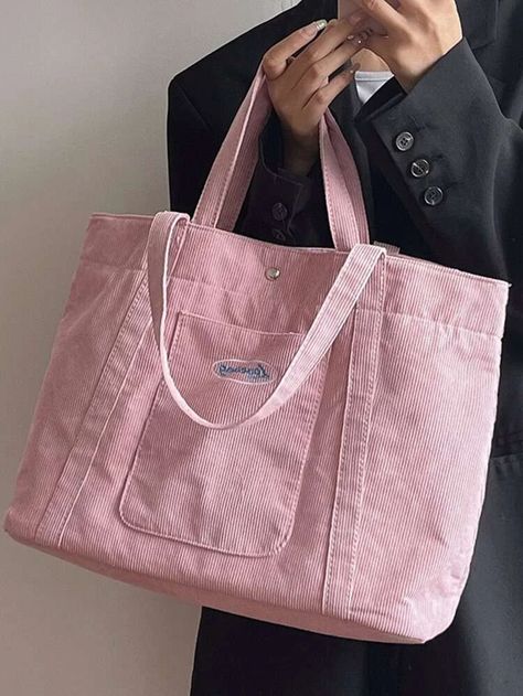 Diy Shopper Bag, Diy Leather Tote, Packing Bags Travel, Embroidered Shoulder Bag, Pink Tote Bag, Pink Preppy, Book Tote Bag, Embroidery Bags, Rose Bonbon