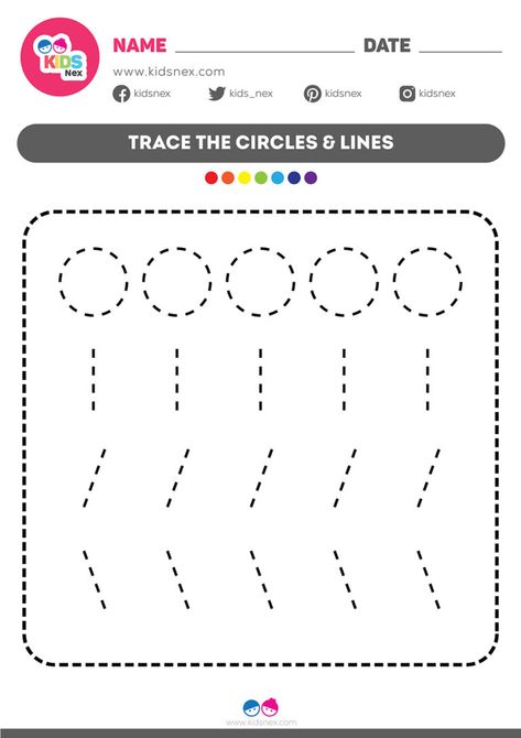 Tracing Circles and Lines - Free Printable | Kids Nex Tracing Lines Preschool Free Printable, Subbing Ideas, Lines Worksheet, Line Tracing Worksheets, Pre Writing Practice, Shape Activities, Back To School Worksheets, Tracing Lines, Cursive Writing Worksheets