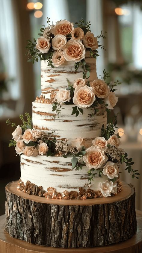 Rustic Wedding Cake Designs: 39 Elegant Ideas - cakevows.com Western Wedding Toppers, Fall Nature Wedding Ideas, Camouflage Wedding Cake, Outdoor Wedding Autumn, Outdoors Grooms Cake, Woodland Wedding Cake Forest Theme, Rustic August Wedding, Rustic Cake Toppers Wedding Country, Squared Wedding Cakes