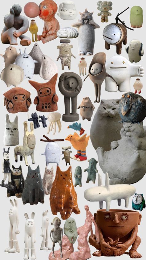 Pottery Figures Ceramic Art, Air Clay Animals, Small Clay Creatures, Small Ceramic Figures, Clay Creatures Monsters, How To Clay Sculpture, Small Sculptures Clay, Small Ceramics Ideas, Ceramic Figures Sculpture