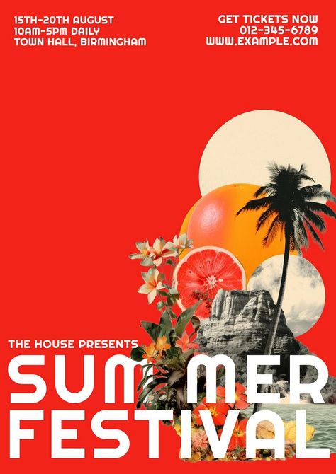 Summer festival poster template | premium image by rawpixel.com / Benjamas Festive Poster Design, Amazing Poster Design, Graphic Design Posters Event, Fun Event Poster, Social Media Event Design, Sunset Poster Design, Summer Event Poster, Summer Poster Ideas, Jungle Flyer