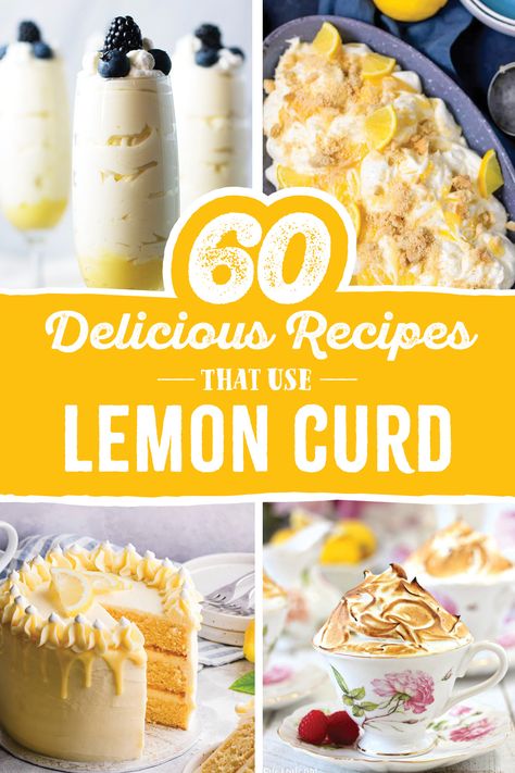 Lemon lovers listen up! Wondering how to use lemon curd besides just spreading it on a scone? Check out these 60 delicious ideas — dessert recipes and breakfast recipes, from cake and cupcake filling and cookies to trifles, parfaits, and tarts. The possibilities are endless! Never wonder again how to use up leftover lemon curd — We’ve got you covered! Lemon Curd Ideas, Recipes Using Lemon Curd, Lemon Curd Pie, Lemon Cake With Lemon Curd, Lemon Curd Dessert, Cupcake Filling, Curd Recipes, Mini Lemon Tarts, Mini Lemon Cheesecakes