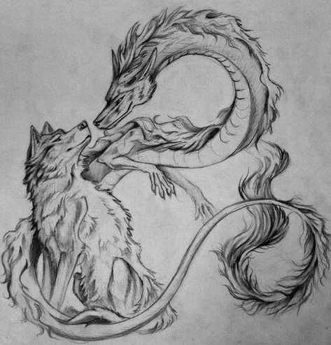 Tattoo Wolf Dragon Art, Wolf Tattoo Aesthetic, How To Draw Wolves, Wolf And Dragon Tattoo, Wolf Dragon Tattoo, Wolf Tattoo Design Sketches, Wolf Art Tattoo, Dragon Sketch Tattoo, Dark Wolf Tattoo