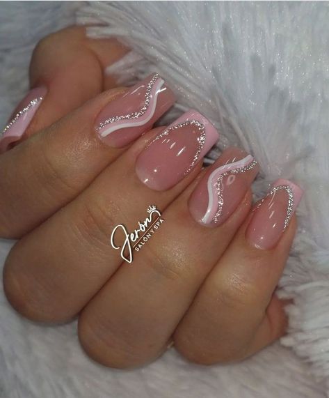 Holiday Acrylic Nails, Fancy Nails Designs, Girly Acrylic Nails, French Tip Acrylic Nails, Her Nails, Short Square Acrylic Nails, White Nail, Acrylic Nails Coffin Short, Short Acrylic Nails Designs