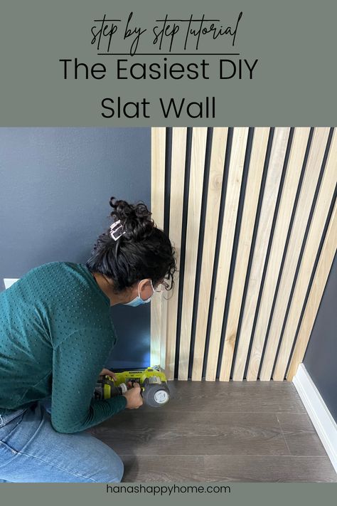 A Slat wall is a great beginner project. Don't be afraid to try this weekend project Diy Slat Wall, Vertical Slats Wall, Weekend Projects Diy, Wall Behind Tv, Slate Wall, Wall Paneling Diy, Room Accent Wall, Wood Slat Wall, Diy Accent Wall