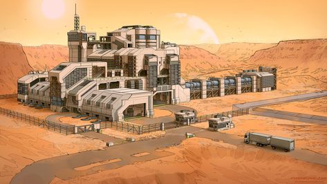 ArtStation - Exoplanet Metal Refinery, Adam Taylor No Man's Sky Base Ideas, Space Colony Concept, Scifi Building, Adam Taylor, Sci Fi Building, Sci Fi Architecture, Futuristic Building, Base Building, Future Buildings