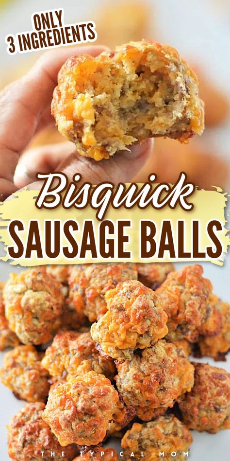 3-ingredient Bisquick balls are so easy to throw together and make the best holiday appetizer for any occasion. These easy sausage balls are made with Bisquick pancake mix, ground pork, and cheddar cheese that come together for a tasty party appetizer that kids will love. Check out how to make these Bisquick sausage balls today! Biscuit Sausage Balls, Bisquick Sausage Balls, Easy Sausage Balls Recipes, Bisquick Sausage, Sausage Balls Bisquick, Baked Appetizers, Sausage Balls Recipe, Appetizer Party, Bisquick Recipes