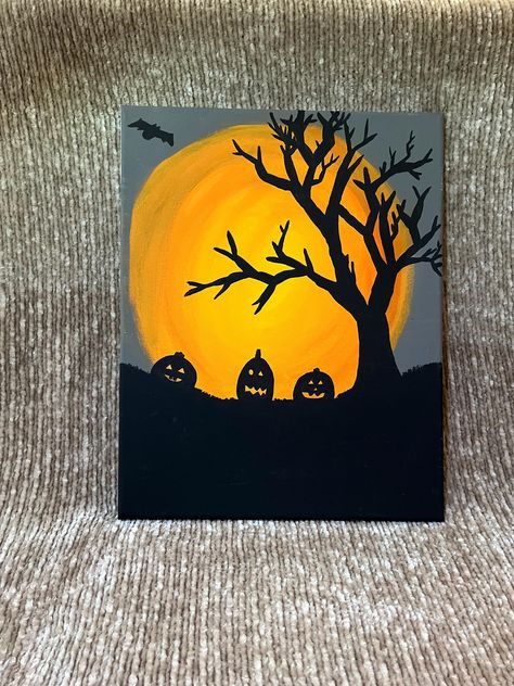 Easy Painting On Pumpkins, Easy Acrylic Painting Ideas Halloween, Painting Inspo Halloween, Things To Paint Easy Halloween, Paint Night Halloween, Halloween Painting Ideas For Beginners, Easy Acrylic Halloween Paintings, Halloween Aesthetic Painting Ideas, Simple Spooky Painting Ideas