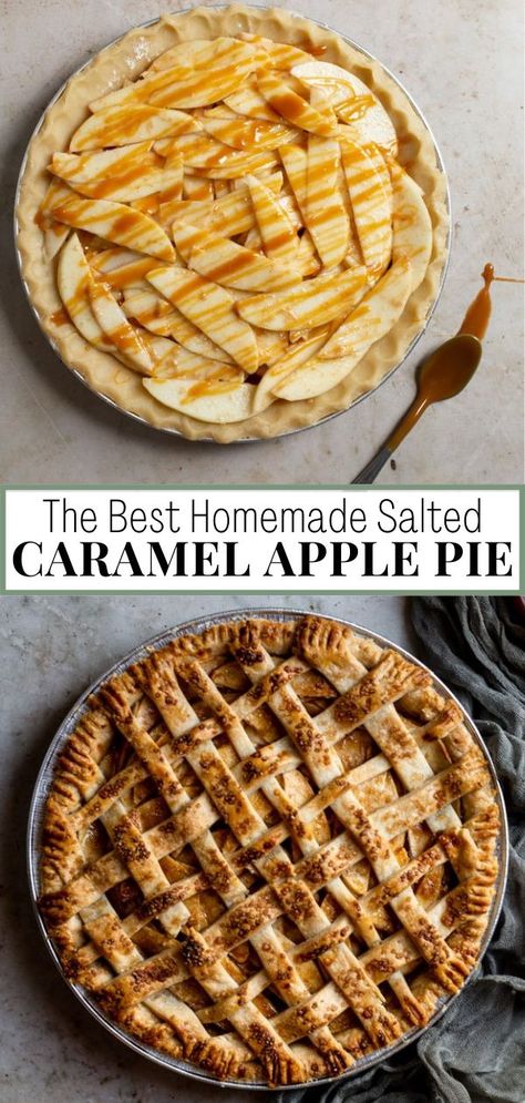 Easy Caramel Apple Pie, Caramel Apple Pie Recipe, Fall Pies Recipes, Caramel Apple Pie Recipes, Classic Apple Pie Recipe, Apple Pie Recipe Homemade, Salted Caramel Apple Pie, Easy Caramel, Apple Pie Recipe