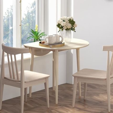 HOMCOM 35" Round Folding Dining Table, Collapsible Drop Leaf Table for Small Spaces, Small Kitchen Table with Solid Wood Legs - Bed Bath & Beyond - 40835541 Small Dining Table Against Wall, Tiny Kitchen Table Ideas, Small Dropleaf Table, Kitchen Table Apartment, Small Ulpostaled Dinning Tables And Chair, Fold Out Dining Table, Tiny Kitchen Table, Small Dropleaf Kitchen Table, Brown Small Kitchen Table