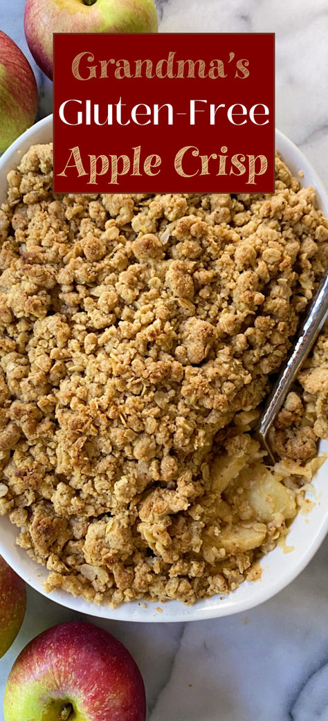 My grandmother had several apple crisp recipes she rotated between but this one was my favorite! It's packed with juicy apples and has the most delicious crumble topping. Now we make it gluten-free and it's every bit as delicious! Gluten Apple Crisp, Gluten Free Apple Crisp Almond Flour, Easy Gf Apple Crisp, Apple Crisp Recipe With Oats Crumble Gluten Free, Gluten Free Apple Blueberry Crisp, Paleo Apple Crisp Almond Flour, Gf Apple Crisp Recipe, Gluten Free Apple Crisp Recipe With Oats, Glutenfree Apple Crisp