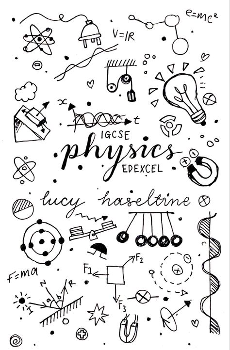 Physics Aesthetic Drawings, Physic Notebook Cover, Physics Doodle Art, Physics Project Cover Page Ideas Aesthetic, Biology Notebook Cover Ideas Aesthetic, Cute Physics Doodles, Physics Notebook Design, Science Notebook Cover Ideas Aesthetic, Physics Notebook Cover Ideas Aesthetic