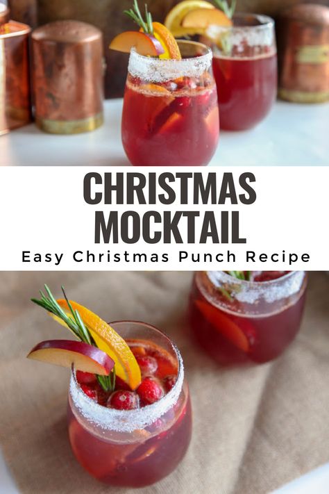 Mocktail Recipe Large Batch, Mocktail Recipe For A Crowd, Mock Christmas Cocktails, Christmas Mocktails Non Alcoholic Peppermint, Christmas Cocktail Non Alcoholic, Christmas Mocktail Recipe Non Alcoholic, Non Achololic Christmas Drinks, Holiday Virgin Drinks, Mocktail Christmas Punch