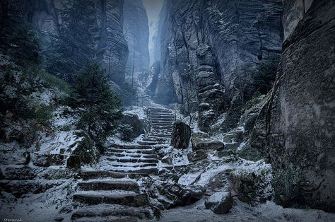 ...but it's going to take a long time to climb all that!    Cisářská chodba - Emperor's Corridor, Prachov Rocks taken in Jičín, Královéhradecký, CZ by Steve Coleman. Rock Path, The Elder Scrolls, Elder Scrolls, Magical Places, Macedonia, Oh The Places Youll Go, Pretty Places, Skyrim, Places Around The World