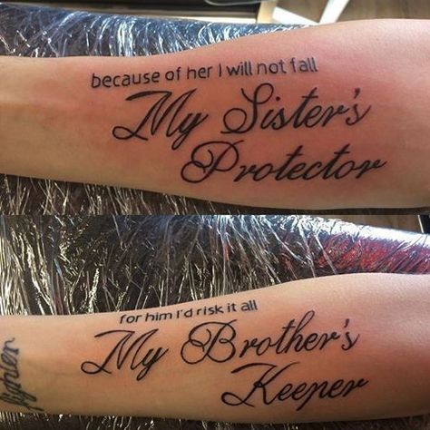 My Sister Protector Tattoo, Sisters Protector Tattoo, Sister Protector Tattoos, Keeper Tattoo Ideas, Protector Tattoo, Cousin Tattoos, Tattoo Nails, Hairstyles Anime, Brother Sister Tattoo