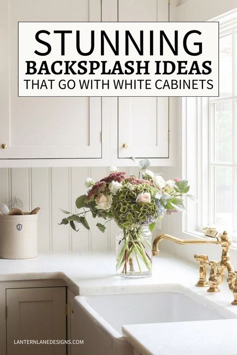 Explore stunning backsplash options perfectly paired with white cabinets for your dream kitchen design! From classic subway tiles to modern mosaic patterns, discover the best backsplashes to elevate your white cabinetry. White Subway Tile Kitchen Backsplash To Ceiling, Backsplash Tile Ideas Farmhouse, Kitchen Backsplash With Subway Tile, Backsplash With White Cabinets And White Countertops, Kitchen Backsplash To The Ceiling, Stone Look Backsplash Kitchen, Classic Kitchen Backsplash With White Cabinets, Cottage Style Backsplash, White Shaker Cabinets Backsplash Ideas