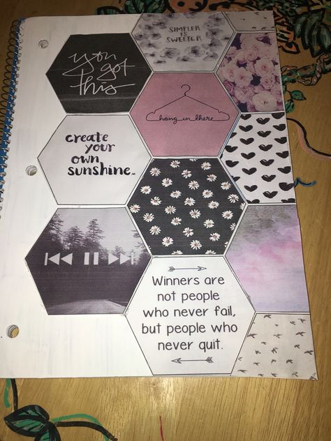 Tumblr inspired notebook #tumblr Scrapbook Covers, Hexagon Diy, Escuela Diy, Diy Notebook Cover, Beginner Scrapbooking, Design Scrapbook, Scrapbook Cover, Diy Tumblr, Diy Back To School