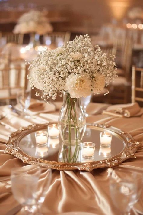 Baby's Breath Centerpieces, Baby's Breath Centerpiece, Mirror Centerpiece, Blue Hydrangea Wedding, February Wedding, Hydrangeas Wedding, April Wedding, Baby Breath, Rose Wedding Bouquet