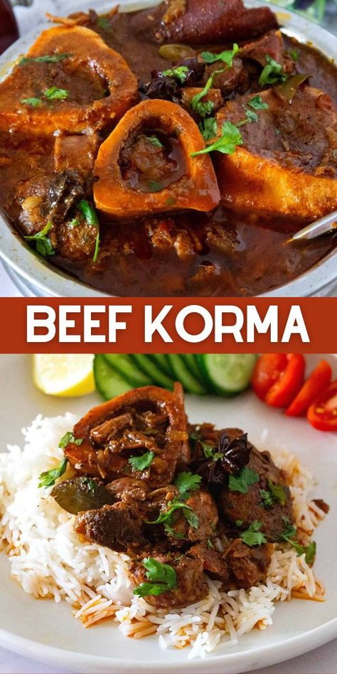 How to make beef korma from scratch. Add everything to the slow cooker and let time do its magic. Beef Korma Recipe, Lamb Korma Slow Cooker, Slow Cooked Massaman Beef Curry, Beef Korma, Slow Cooker Chicken Korma, Beef Keema, Korma Recipe, Beef Shank, Slow Cooked Beef